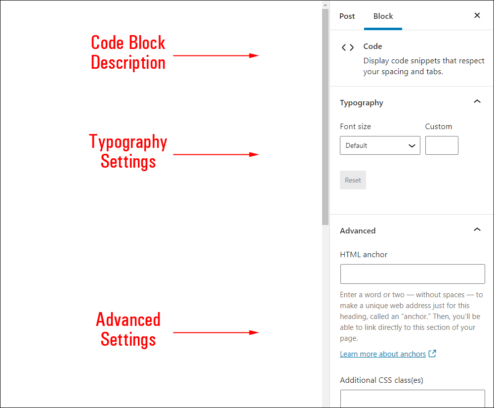 Code Block Settings