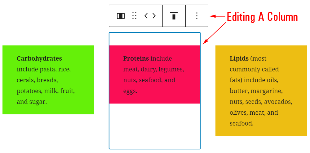 Columns block - Edit column.