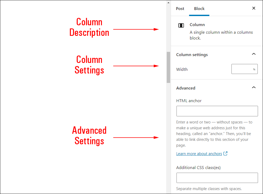 Columns Settings.