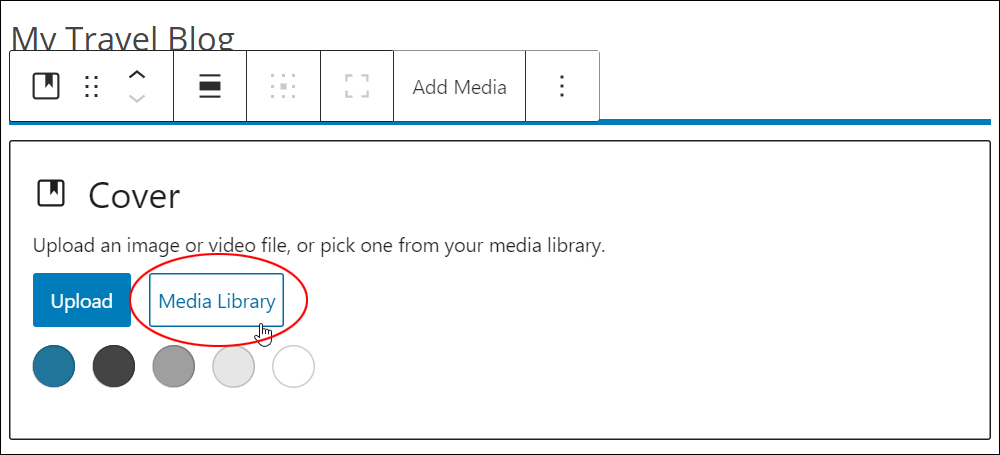 Cover block - media library button.