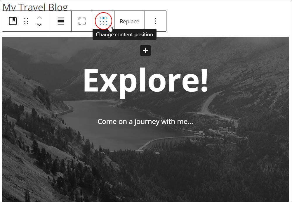 Cover block - Change content position button.