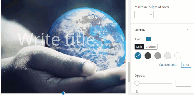Cover block: Overlay settings - Opacity slider.