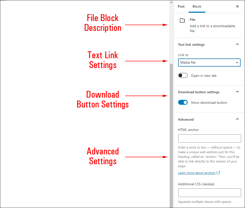 File block settings.