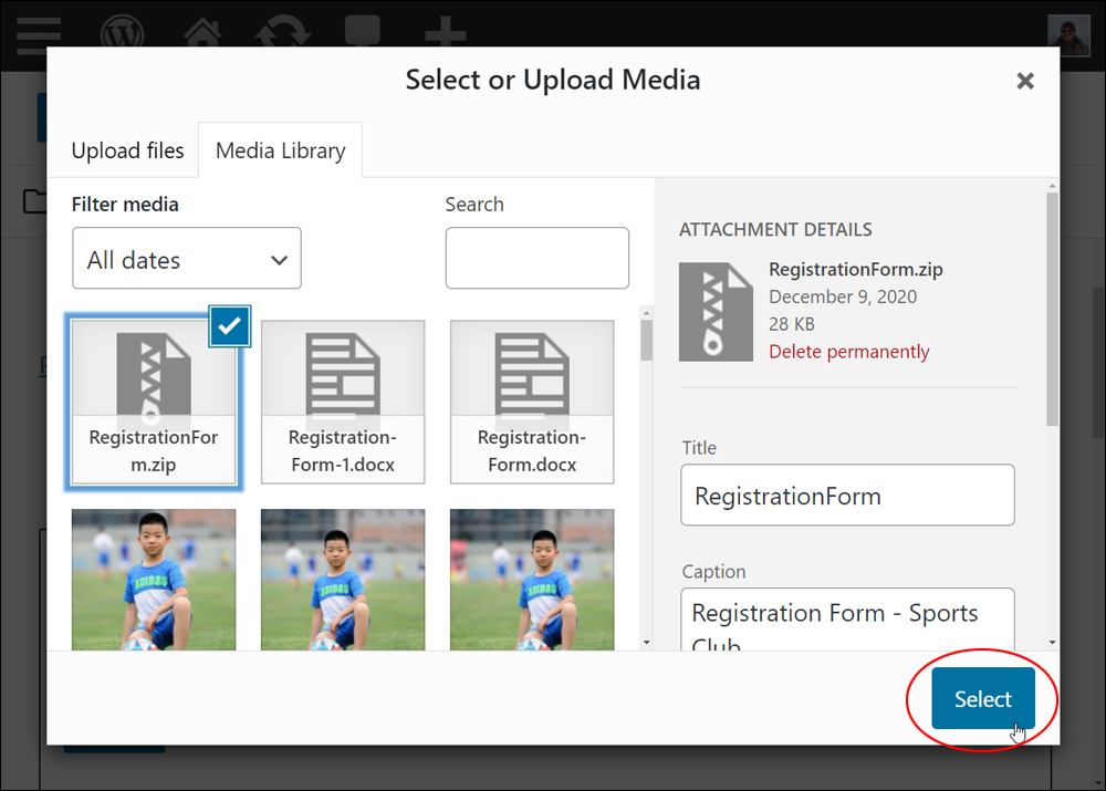 Media Library - Select File.