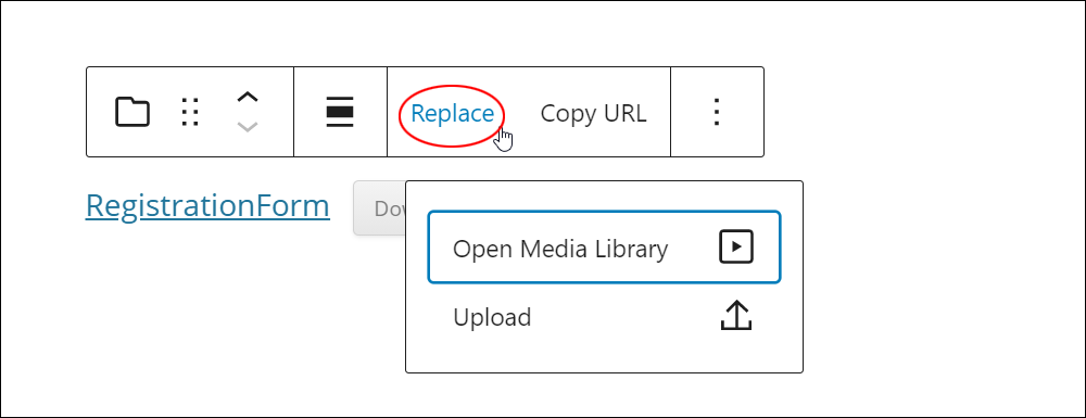 File block - Replace link options.