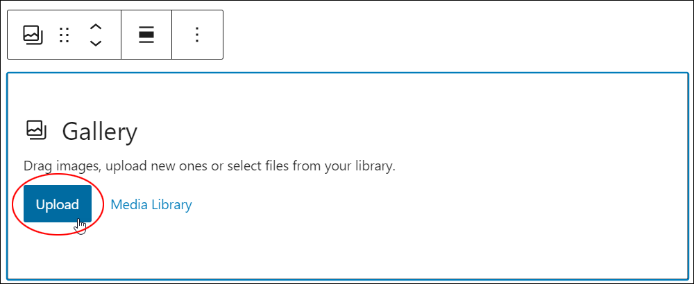 Gallery block - Upload button.