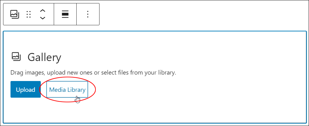 Gallery block - Media Library button