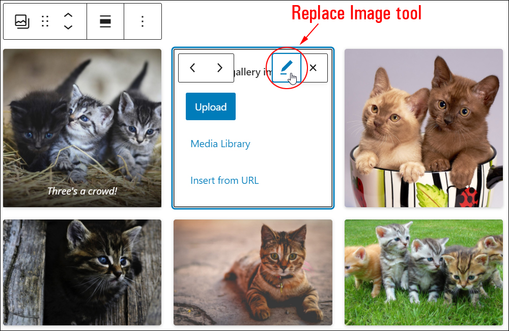 Gallery block - Replace Image tool.