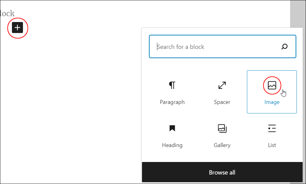 Inserter tool - Image block.