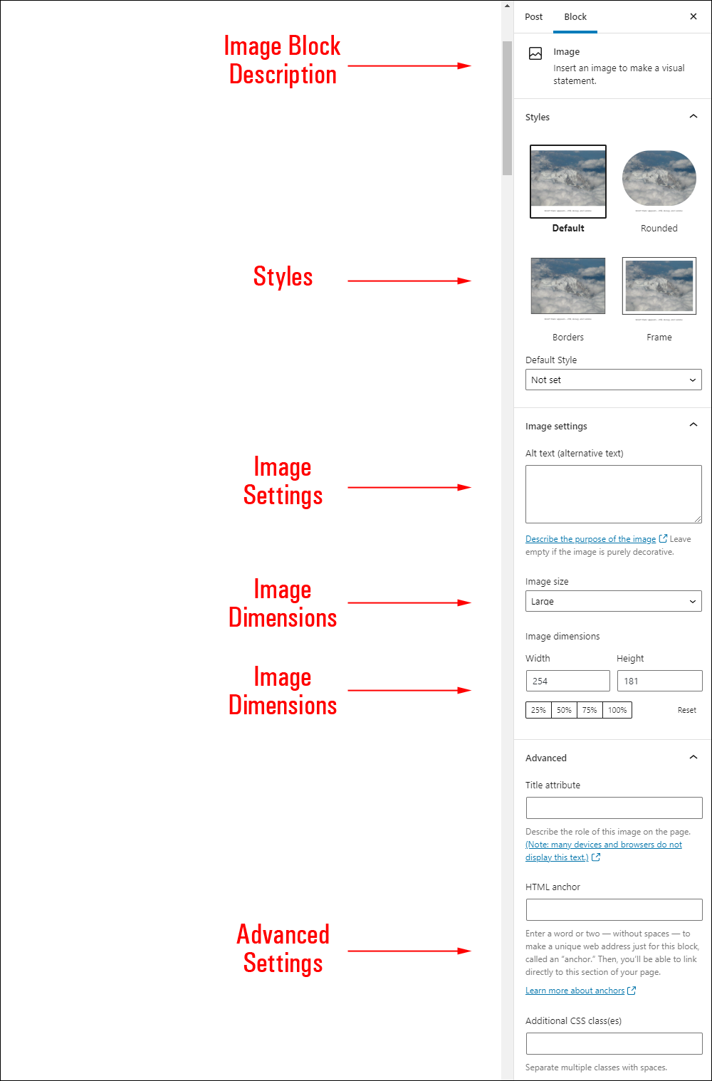 Image block settings.