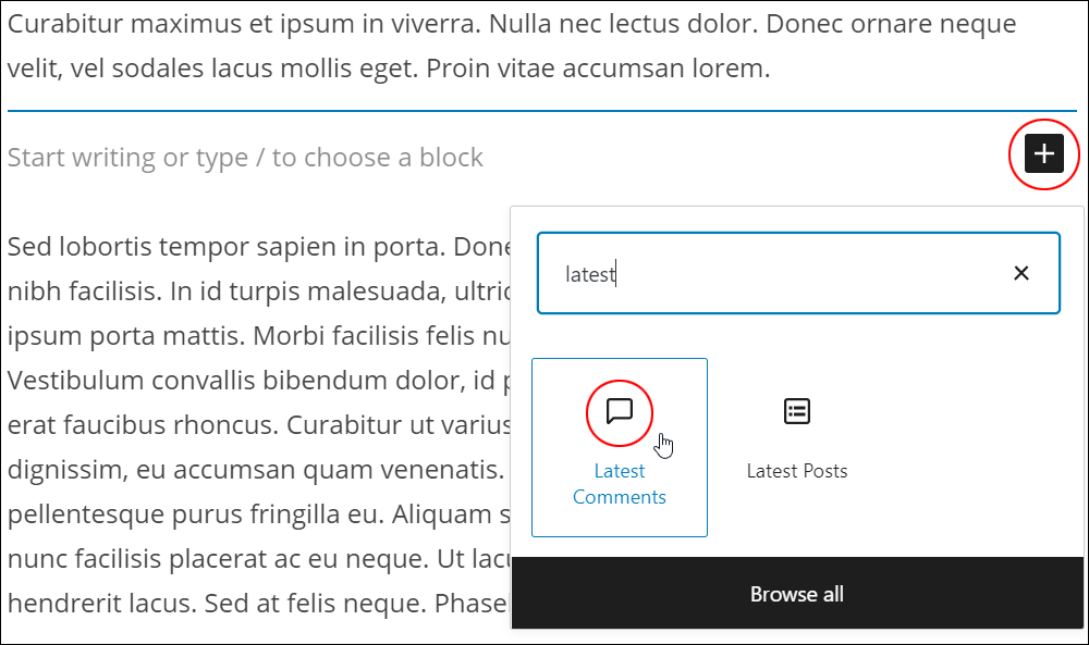 Inserter tool - Latest Comments block.