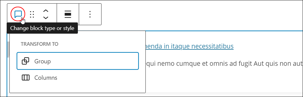 Latest Comments block - Change block type or style.