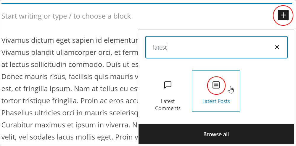 Inserter tool - Latest Posts block.