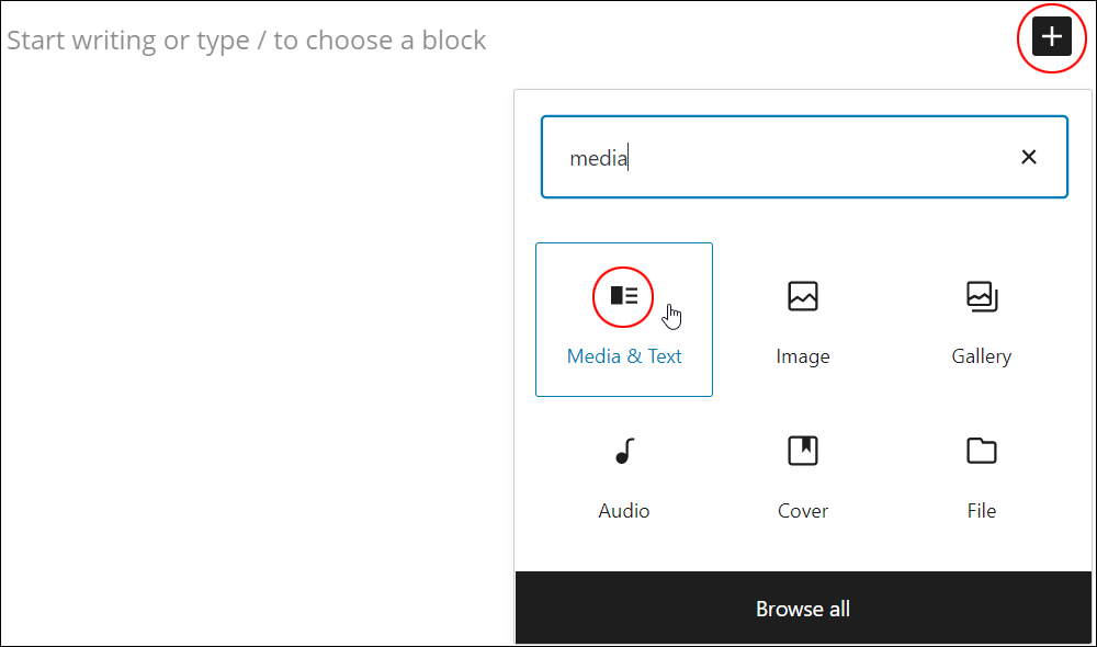 Inserter tool - Media & Text block.