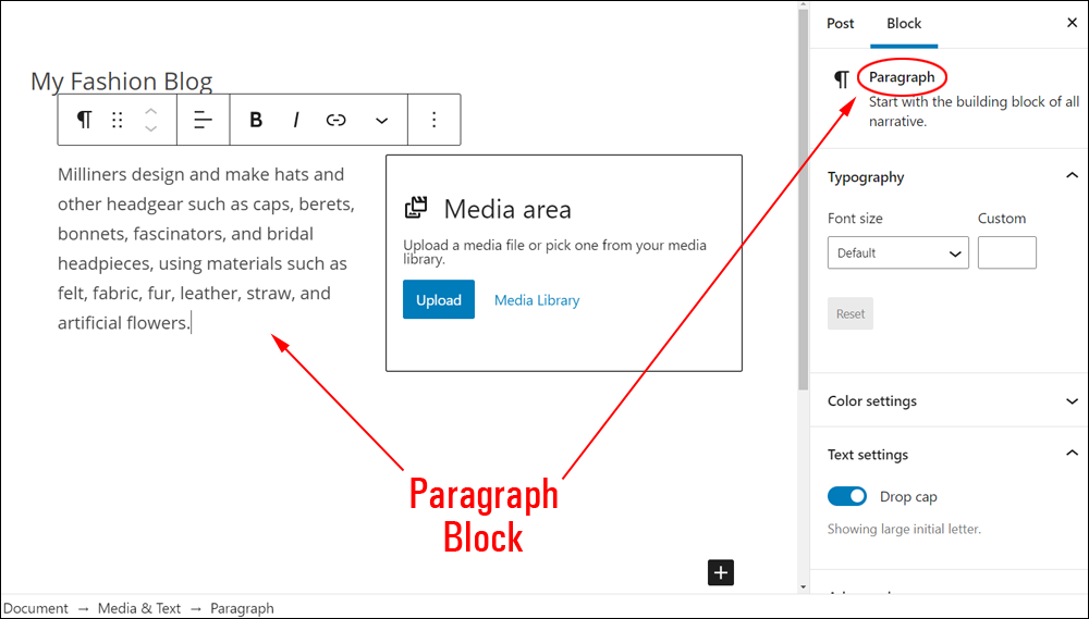 Media & Text block - Adding text.