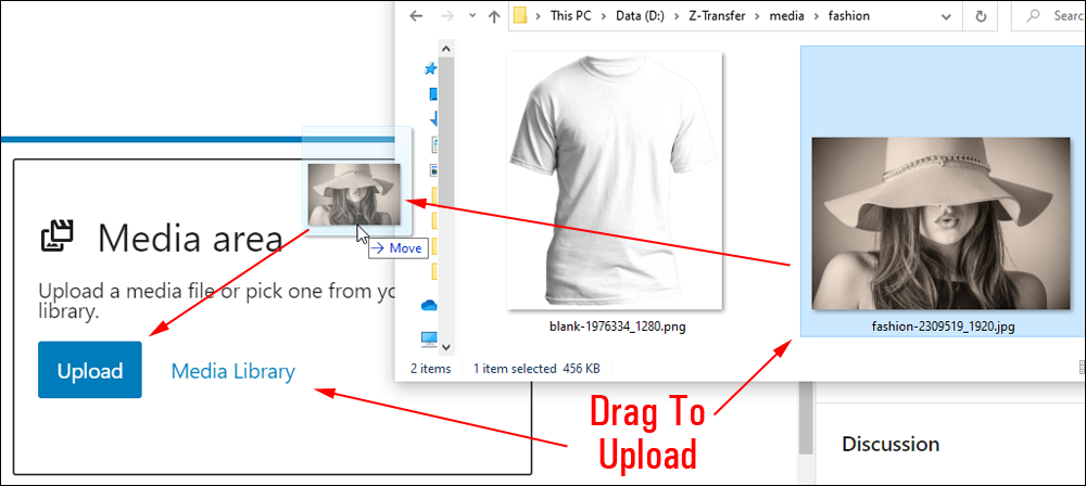 Media & Text block - upload media using drag and drop.