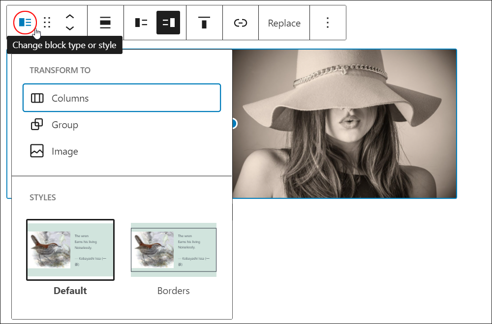 Media & Text block - Change block type or style.