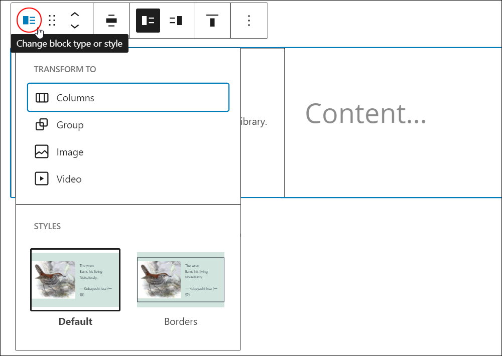 Media & Text block - Change block type or style.