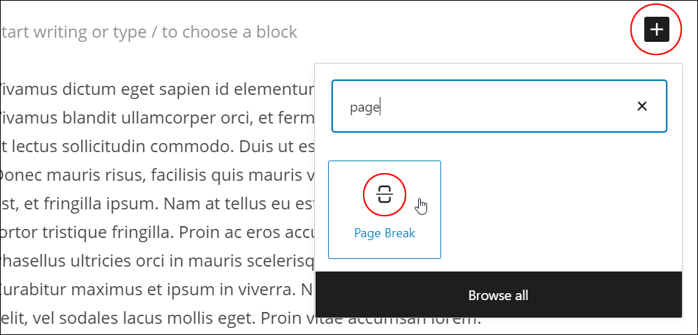 Inserter tool - Page Break block.