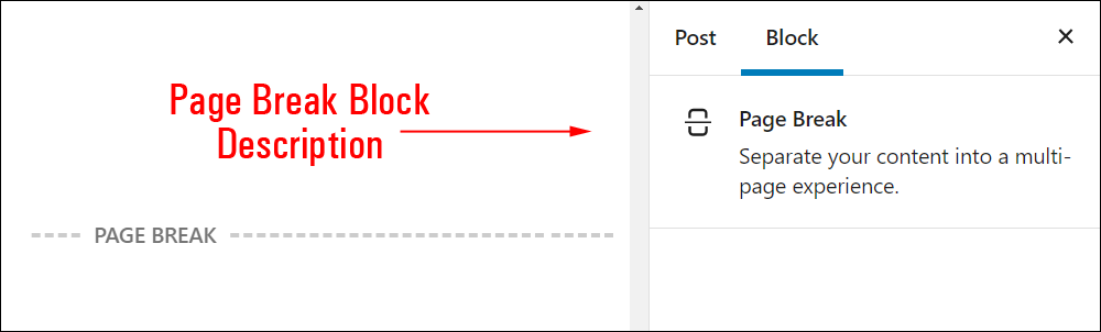 Page Break block settings.