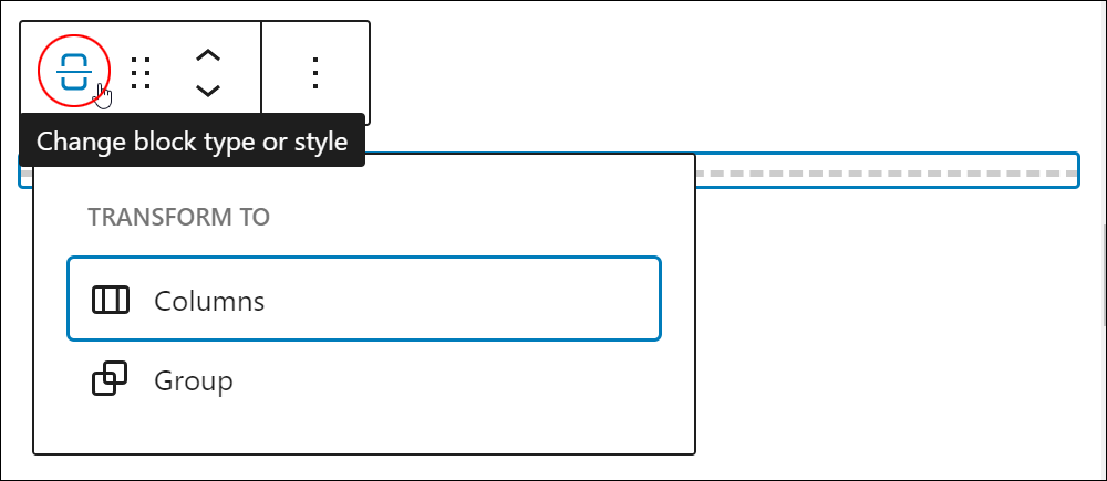 Page Break block - Change block type or style.