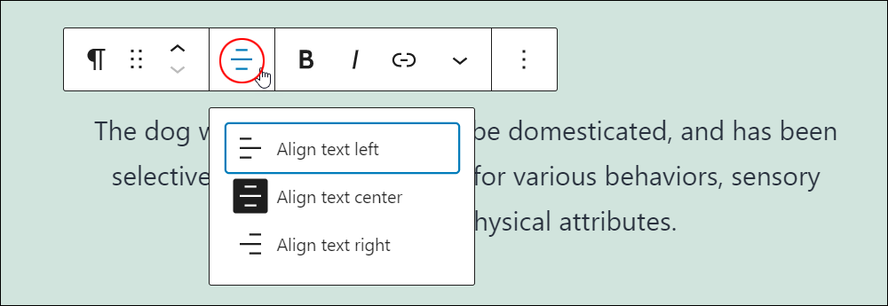 Paragraph block - Change text alignment.