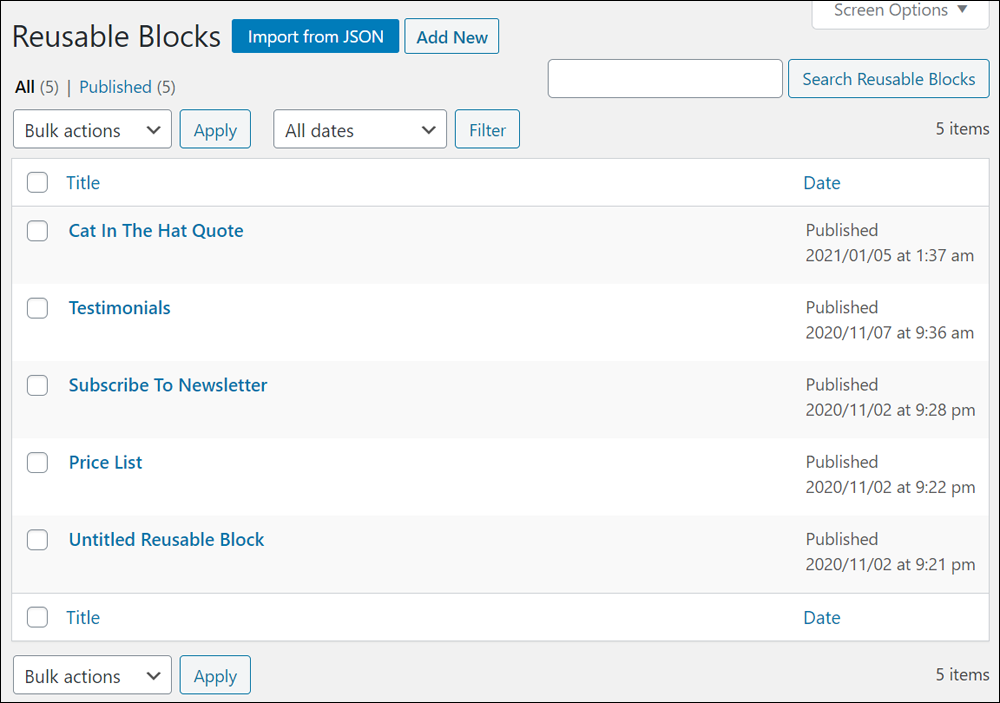 Reusable Blocks Library.