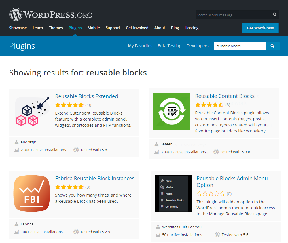 WordPress Plugins Repository - Reusable Block Plugins.