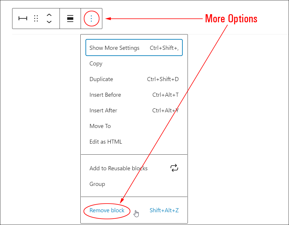 Separator block: More Options - Remove block.