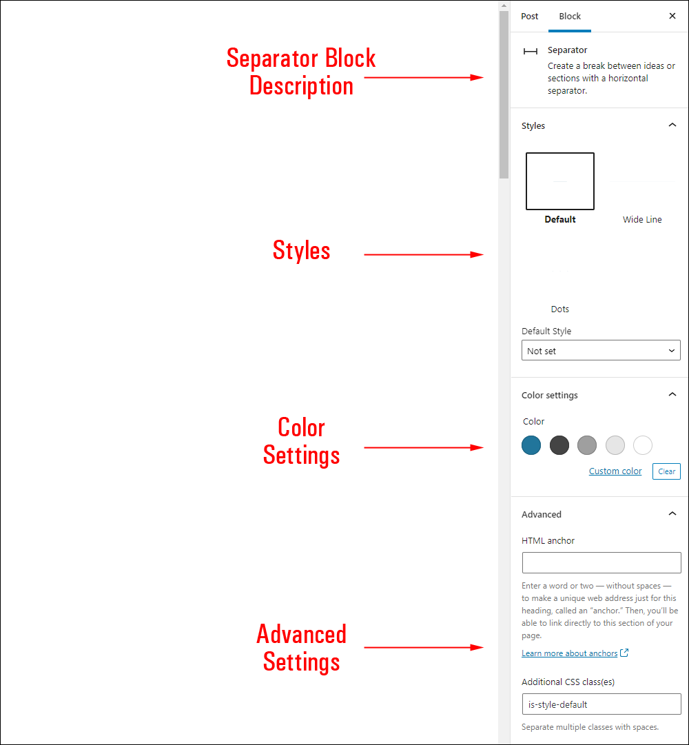 Separator block settings.