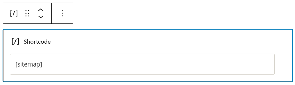 Shortcode block with shortcode added.