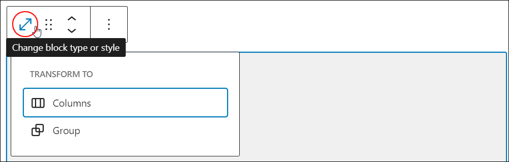 Spacer block - Change block type or style.