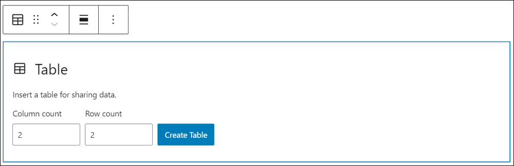 Table block - no added table.