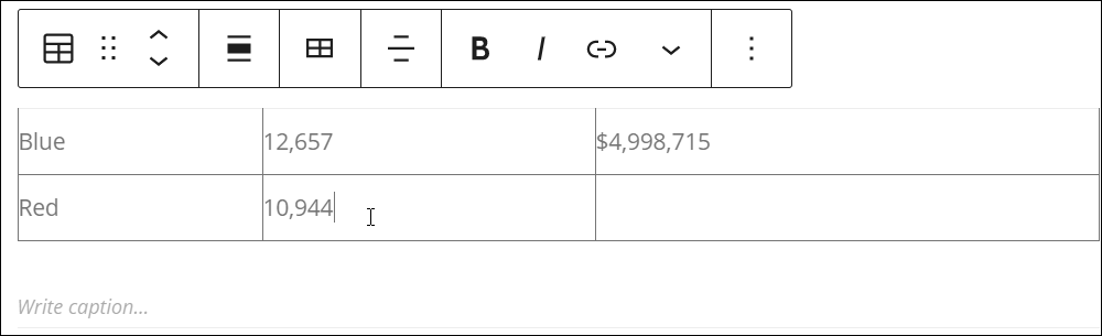 Table block - Adding data to table.