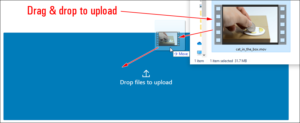 Drag and upload a video to the Video block.