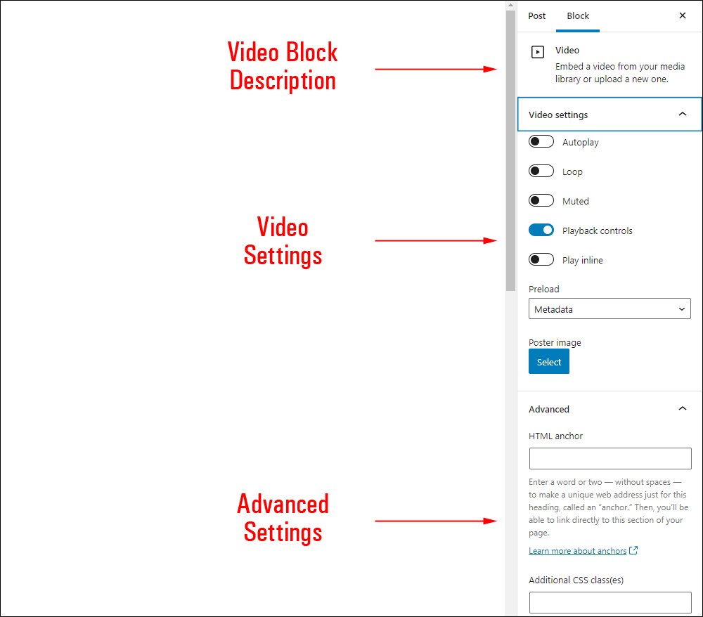 Video block settings.