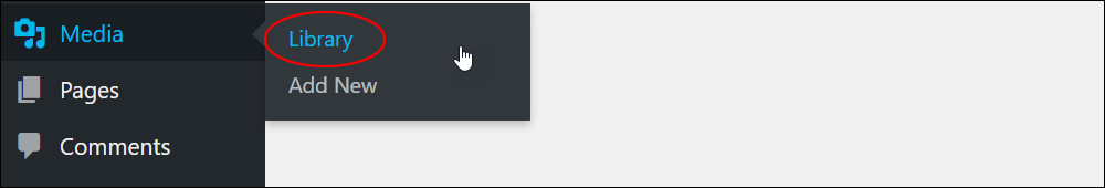 WordPress menu: Media - Library
