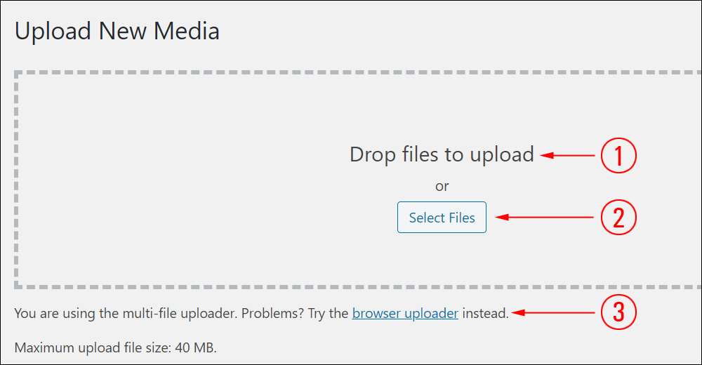 Upload New Media screen - Upload media files methods.