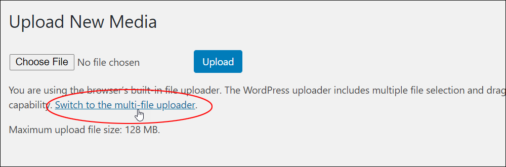 Upload New Media screen - Switch to the multi-file uploader.