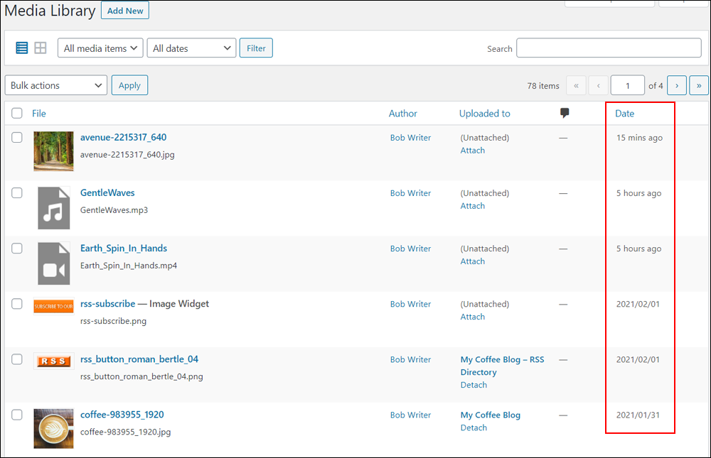 Media Library: Media Table - Date column.