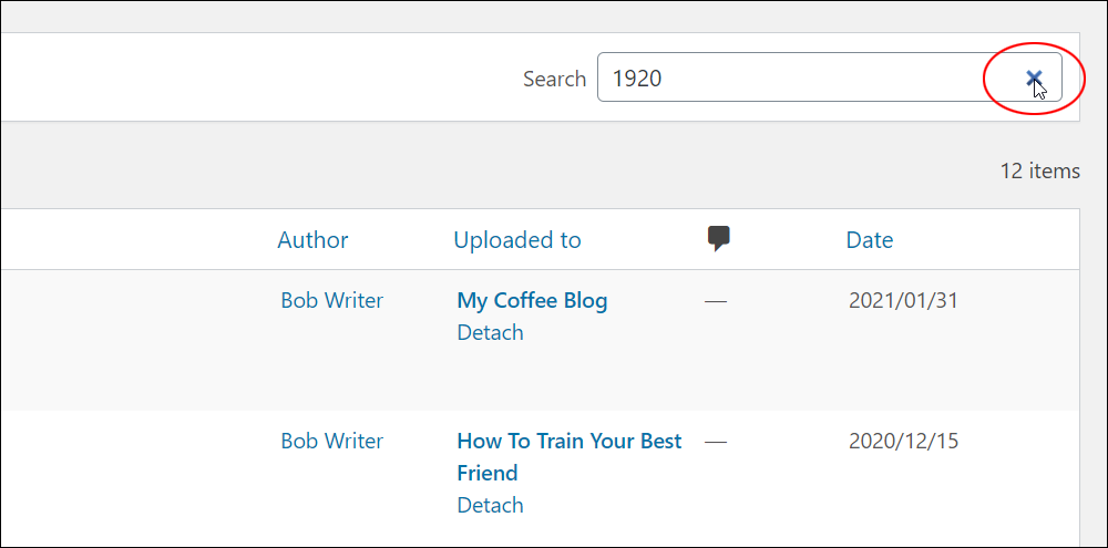 Media Library - clear search table feature