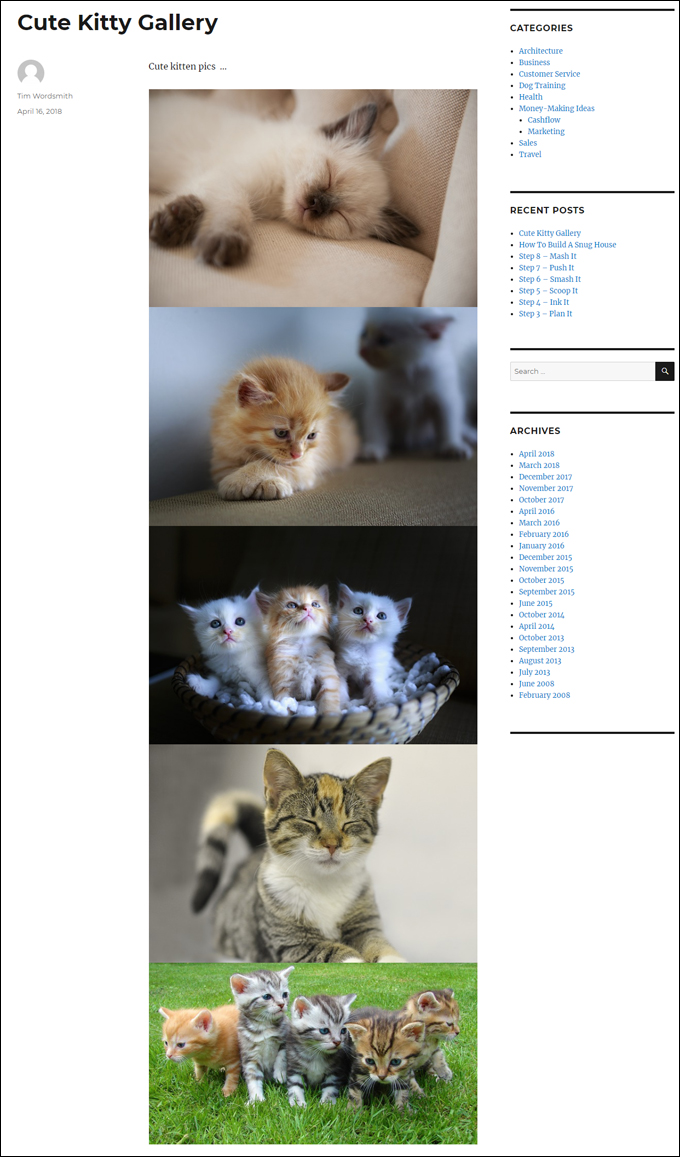 WordPress post with stacked images.