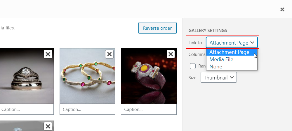 Gallery Settings - Link To options.