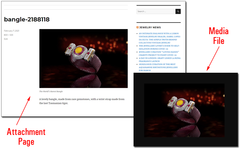Composite image of an image attachment page and media file display.