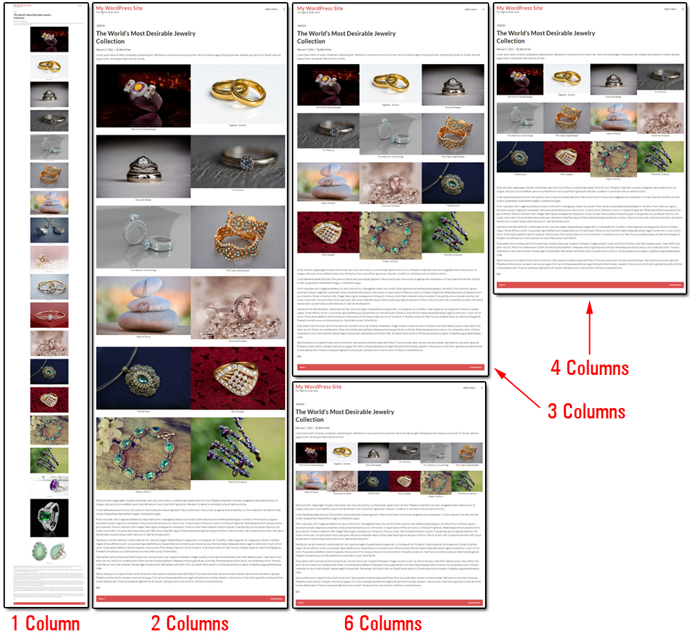 Image galleries displayed using different column settings.