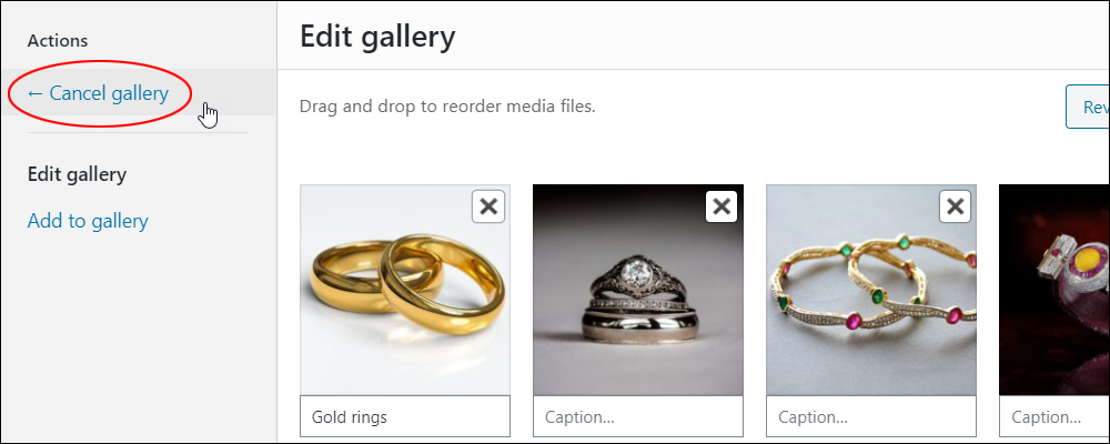 Edit gallery - Cancel gallery.