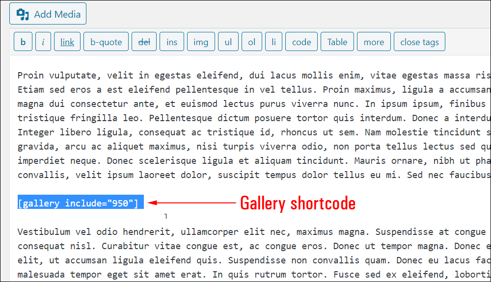 Gallery shortcode - single image ID.