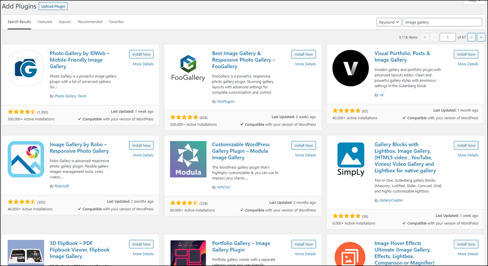 WordPress Image Gallery plugins search.