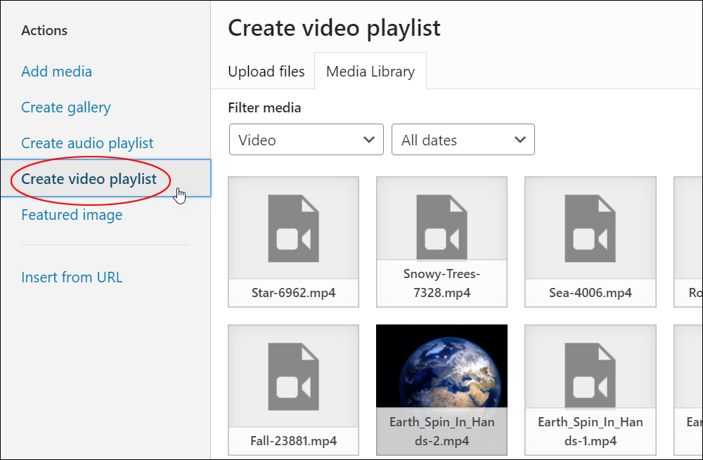 Create video playlist screen.