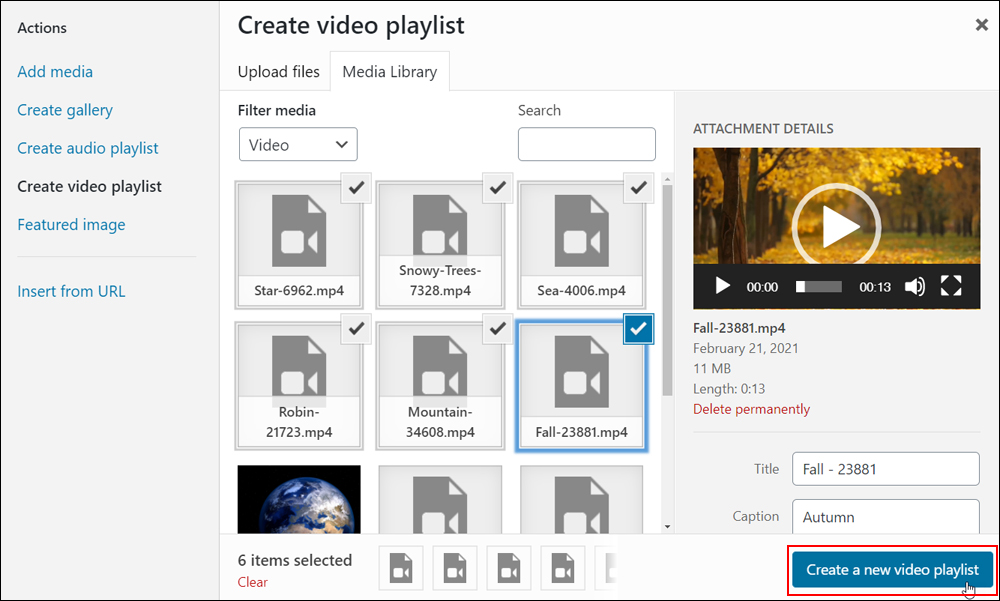 Create video playlist screen - Videos selected.